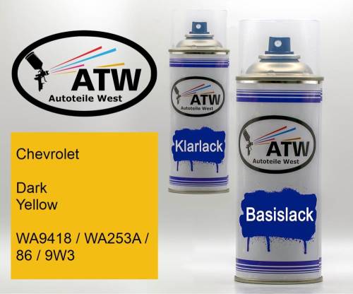 Chevrolet, Dark Yellow, WA9418 / WA253A / 86 / 9W3: 400ml Sprühdose + 400ml Klarlack - Set, von ATW Autoteile West.